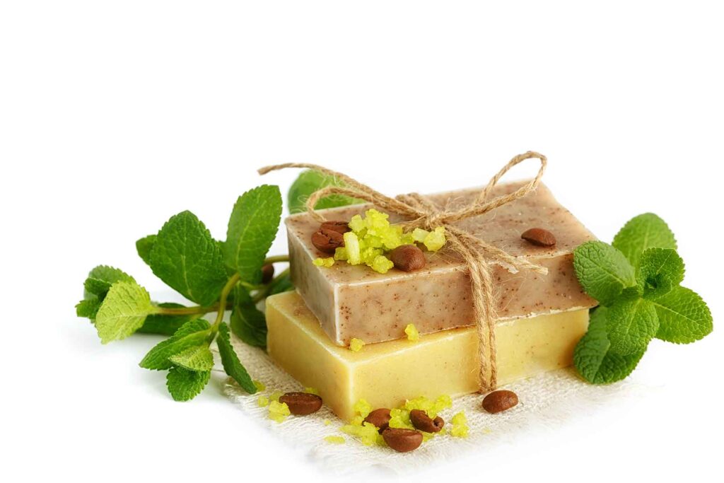 natural handmade soap with fragrant herbs and coff YX36MXF